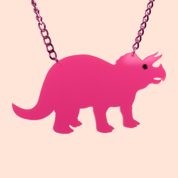 Pink Clear Dino Necklace